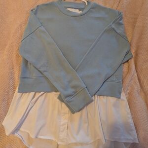 Calvin Klein' Light Blue Sweatshirt material with attached white Button Up Shirt